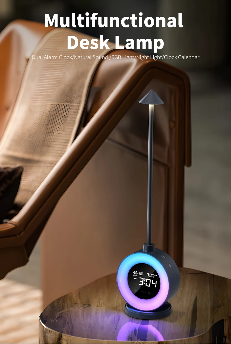 product dual alarm clock wake up light natural sound adjustment touch dimming timer night light portable bedside led mood table lamp-39