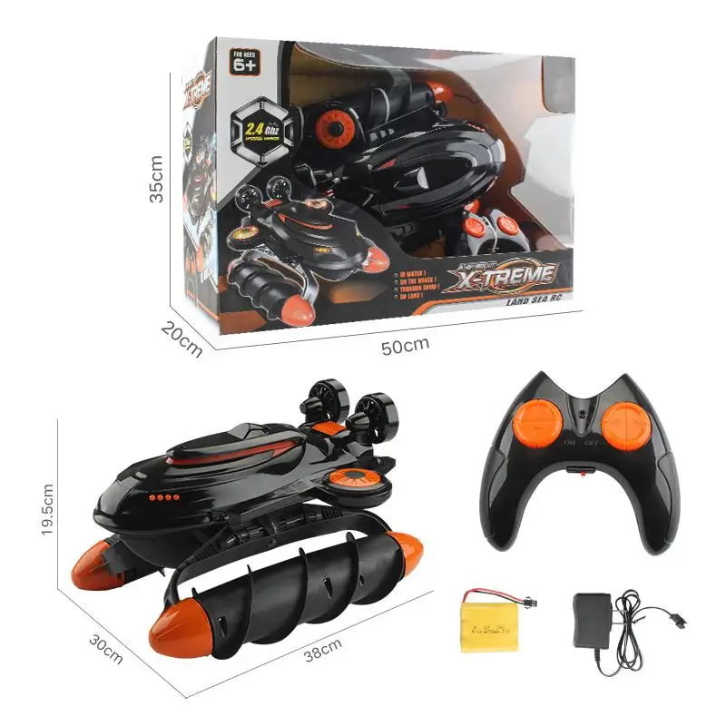WOLWES RC Boot Amphibisches Ferngesteuertes Hovercraft, 2,4 GHz RC Fahrzeug, Wasserland Hochgeschwindigkei S RC Schiff, Wasserdichtes RC Boot Stunt  Elektrospielzeugauto, Kindergeburtstagsgeschenk