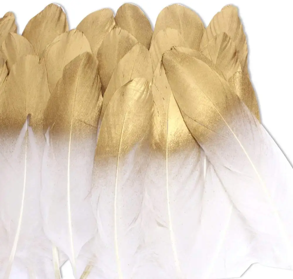Натуральные белые перья, погруженные в золото, для различных поделок, на день рождения, свадьбу, вечеринку, платье