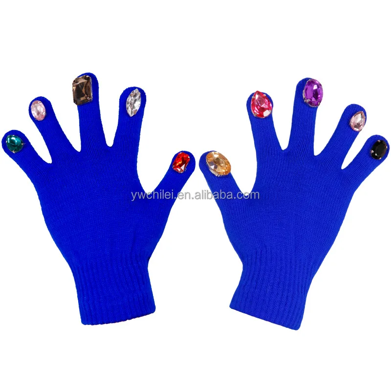 Утолщенные теплые волшебные перчатки с инкрустацией стразами
