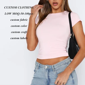 2026 Summer New Arrival Sexy Slim Fit Short Sleeve Tshirts Custom Solid Color Women Cropped Blank Plain Cotton t Shirt