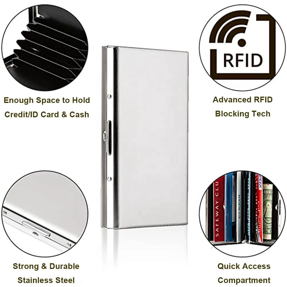 Secure Credit Card Holder Stainless Steel Business Card Holder Case - Metal  Credit Card Protector Wallet (Silver) Stainless Steel Credit Card Protector  Business Wallet Case