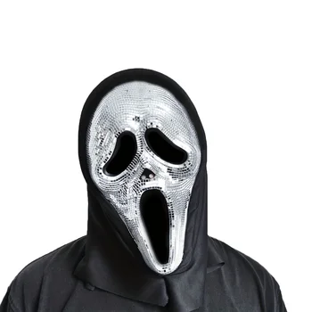 Halloween Horror Scream Disco Glass Mirror Mask PVC Drill Silk Party Dance Dress-Up Props Luminous Flash April Fool's Day