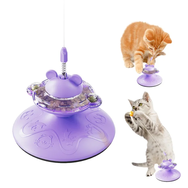 Interactive & Movement Catnip Turntable Toy Slow-Dropping Food Ball Rotating Windmill Tableware Pet Supplies for Cats