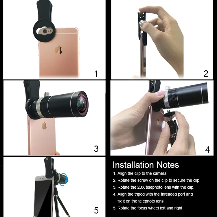 High Quality 2 in 1 Phone Telescope 20x Magnification Lens Portable Monocular Telescope with Tripod for Smartphone