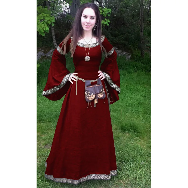 LRWEY Halloween Dress Women Medieval Cosplay Costumes Gothic Retro Long Sleeve Corset Dress 