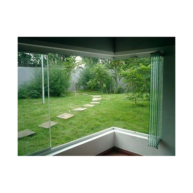 KDSBuilding Bi Folding Windows Frameless Tempered Sliding Glass  Bifold Folding Balcony Window