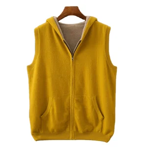 Customizable Men's Pure Cashmere Knitted Zipper Hoodie Double-Sided Hooded Winter Cardigan Casual Thickening Warm Vest