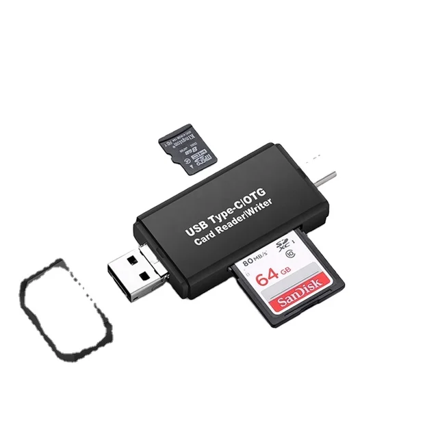 2 in 1 OTG Card Reader USB Micro-USB Type-C Interface with Micro SD Card Slot Flash Memory Card Reader for Phone