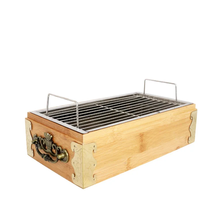 Korean Restaurant Table Top BBQ Grill - Charcoal & Wood Case