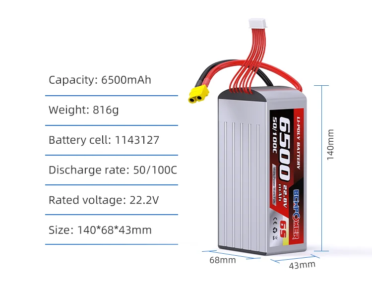 NEW Semi Solid State Battery Cell 6500mAh 22.2V 6S 50/100C Steady Power Supply for Professional Aerial Work
