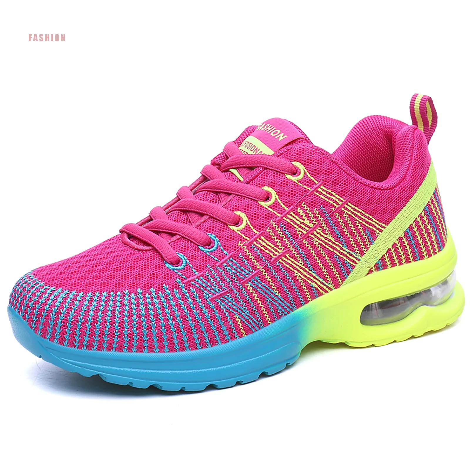 Factory Outlet Breathable Cool Girls Air Cushion Color Splicing Sneakers Summer Outdoor Running Lightweight Lace Up Running Shoe