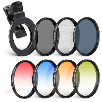NEEWER 67mm Clip on Filters Kit for Phone & Camera CPL ND32 ND Star 4 Graduated Color Filter Phone Camera Lens Filter Kit