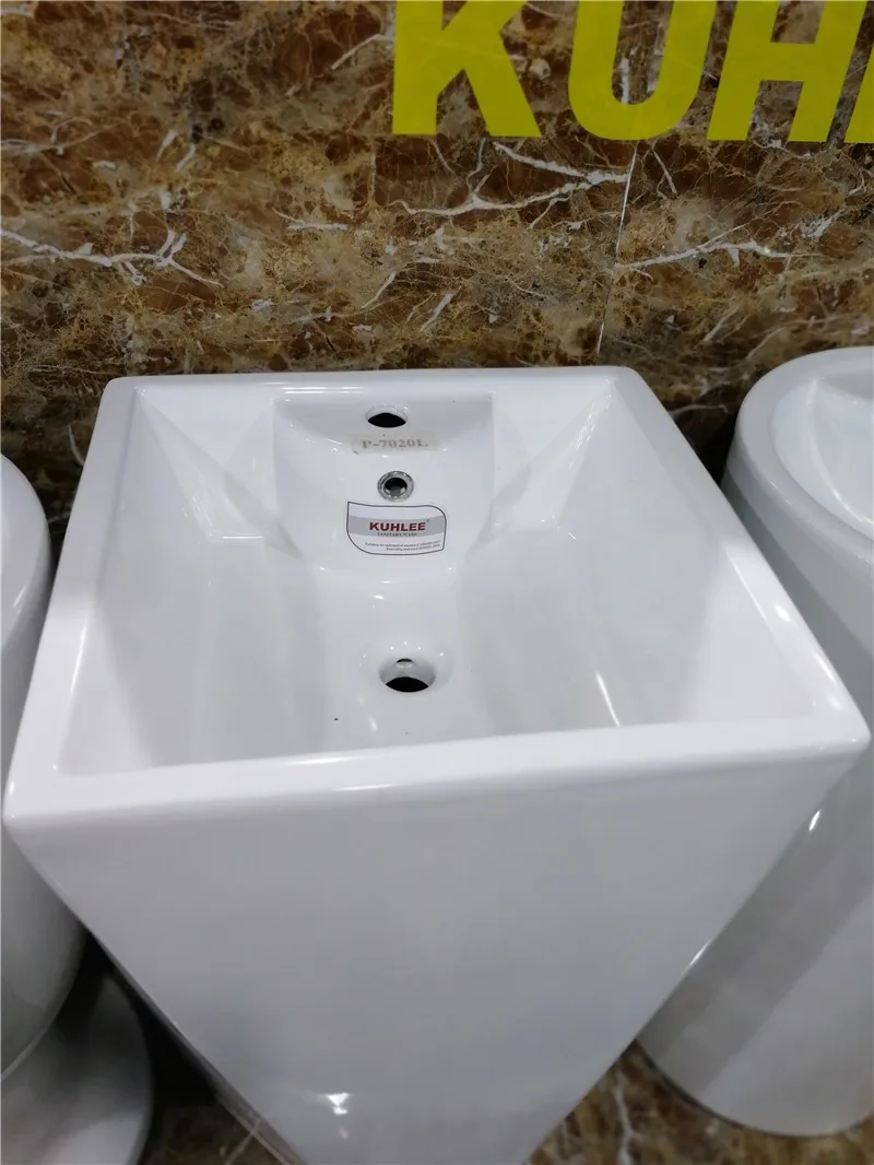 Diamond Shape Pedestal Sink Ceramic Floor Standing Wash Basin Pedestal Wash Basin Freestanding Bathroom