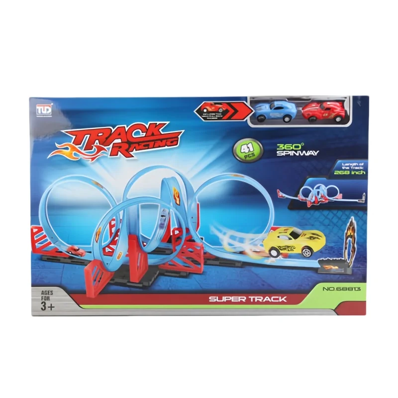 Boy Toy Spin 360 Slot Racing Track Set 1:5 Adventure with 2pcs Pull Back Cars Metal Plastic Parking Lot Slot Car Train Model