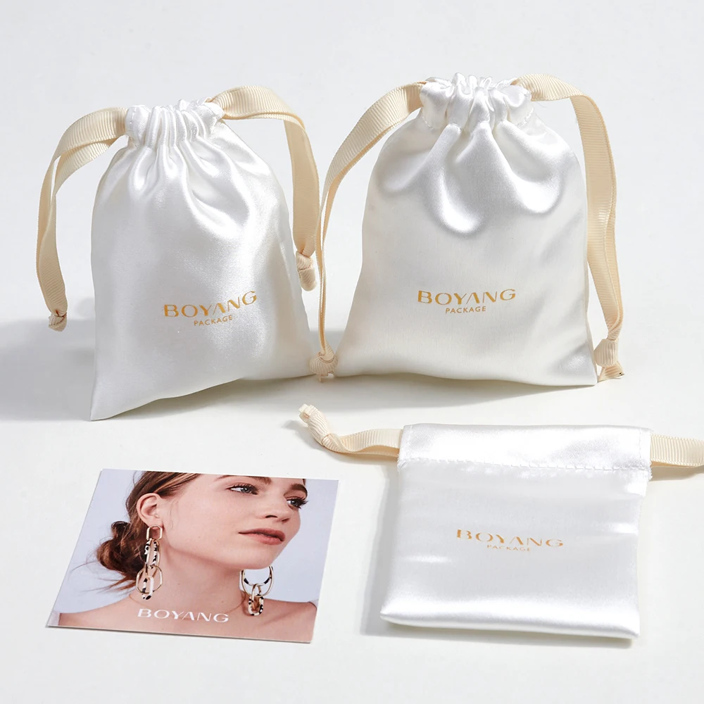 Custom Fashion Luxurious Gift Packaging Silk Satin Drawstring Jewelry