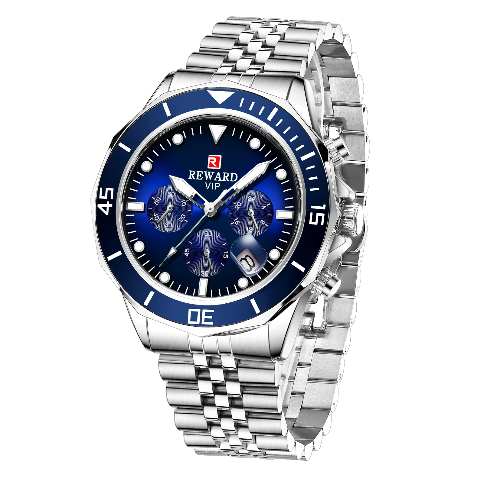 CRRJU Orologi da uomo Quadrante grande Acciaio inossidabile impermeabile con lancette luminoseDate Cronografo sportivo Orologi Relogio Masculino  1511