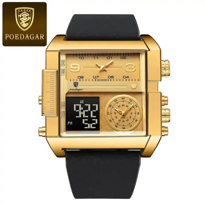 POEDAGAR 997 Men's Watches Time Chronograph Fashion New Rose Gold Wristwatch Leather Waterproof Luminous Quartz Watch