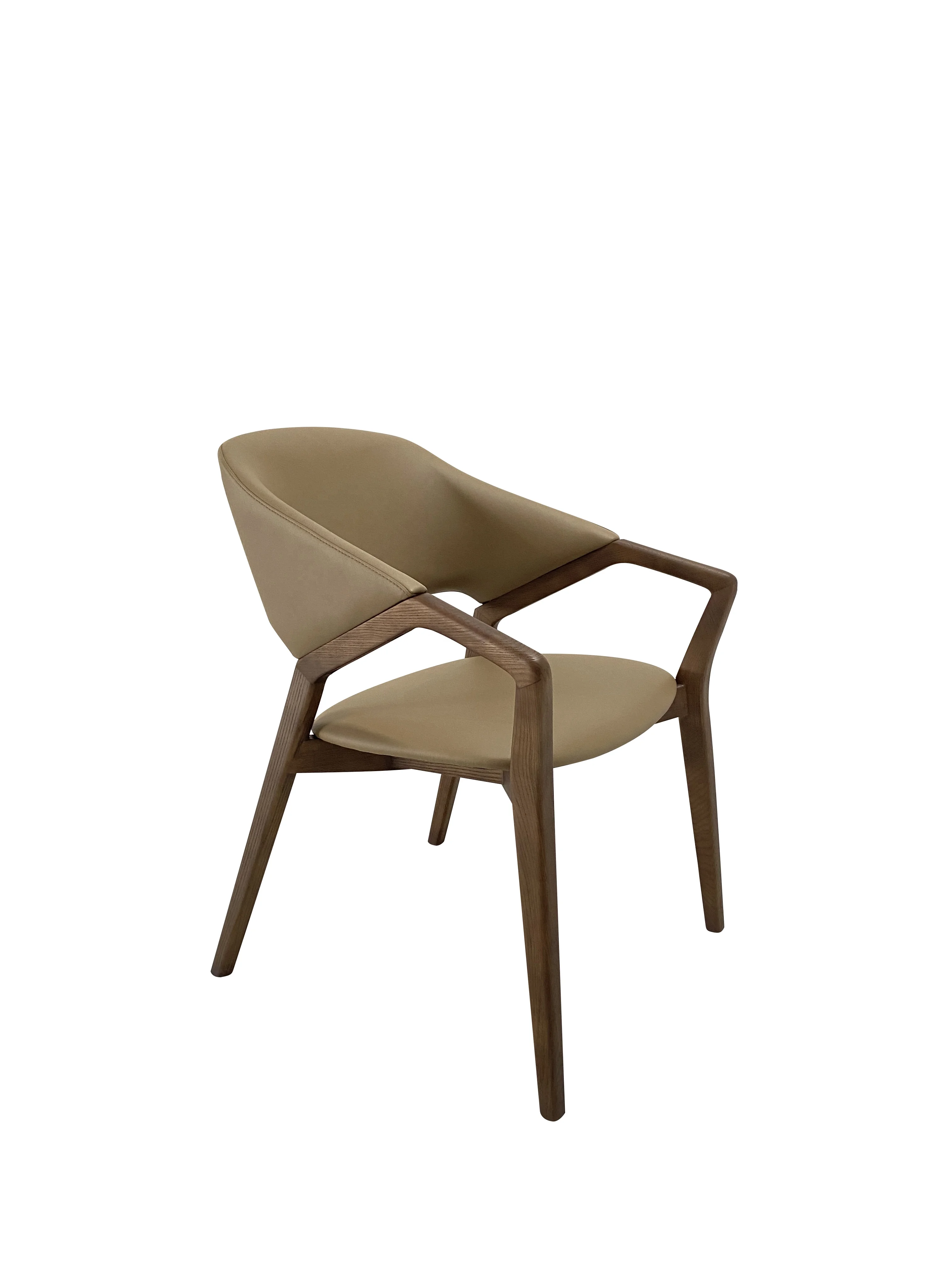 Nordic Modern Style Armrest Living Room Kitchen Restaurant Cafe Chair PU Leather Wooden Light Grey Dining Chair