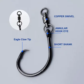 New Cheery High Carbon Steel Offset Circle Hooks 6/0 8/0 10/0 Sizes for Saltwater Float Fishing Big Game Tuna Sea Fishing Swivel – Hooks – view 4