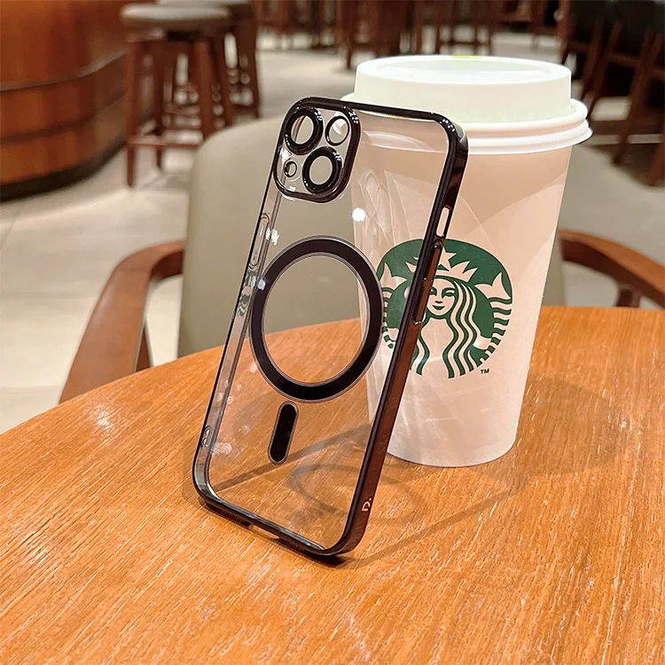 Мягкий силиконовый чехол для iPhone 14 13 Pro Max с гальваническим покрытием прозрачный телефона Magsafes противоударный защитный