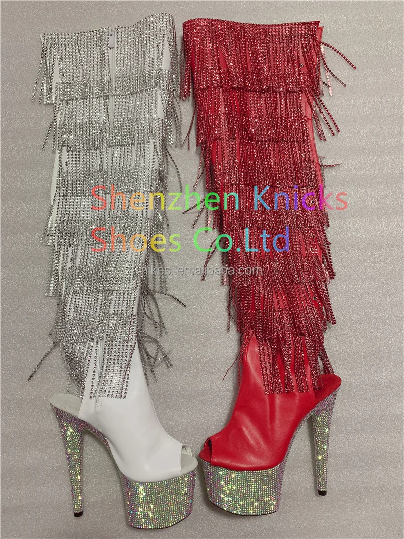 Rncksi 7 " 17cm Super High Heel Diamond Tassel Boot Ab Diamond Sole
