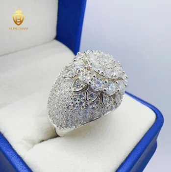 Blingdiam Jewelry Flower design VVS moissanite ring Fashion Hip Hop 925 sterling sliver rings