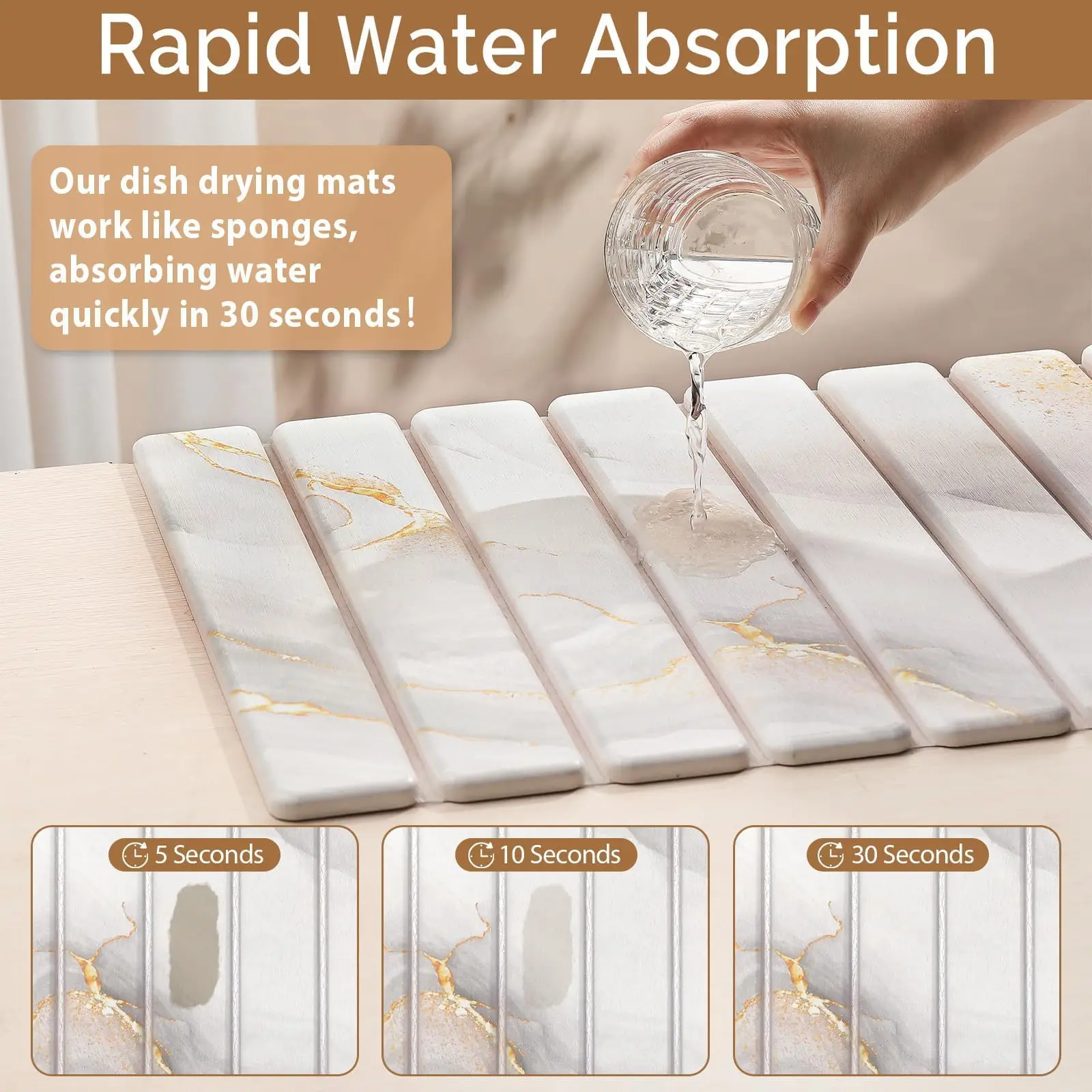 Large Stone Dish Drying Mat for Kitchen Counter Quick Dry Marbled