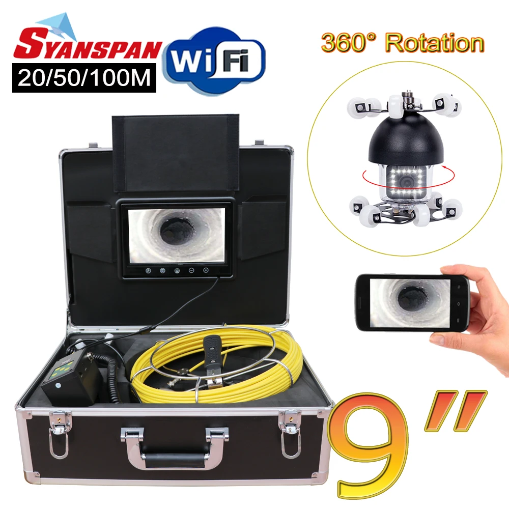 Pipe Inspection Camera with 360 degree Camera Head,  Drain Camera 9inch HD Screen&IP68 Waterproof