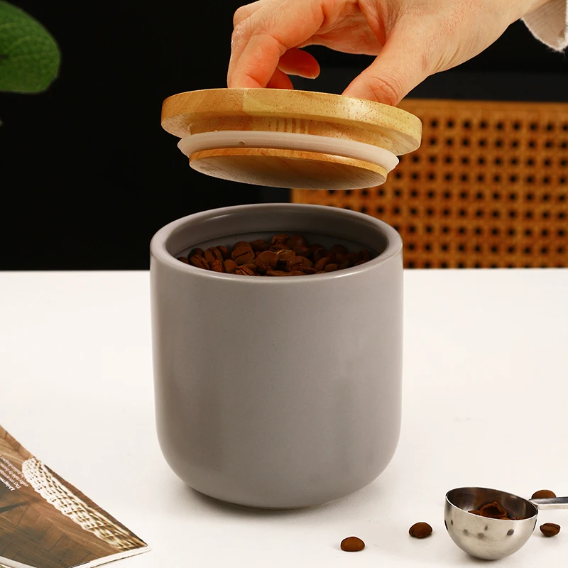 Ceramic Food Storage Jar Canister with Airtight Wooden Lid Modern Design Food Canisters Loose Tea Coffee Sugar Spice Nuts Snacks supplier