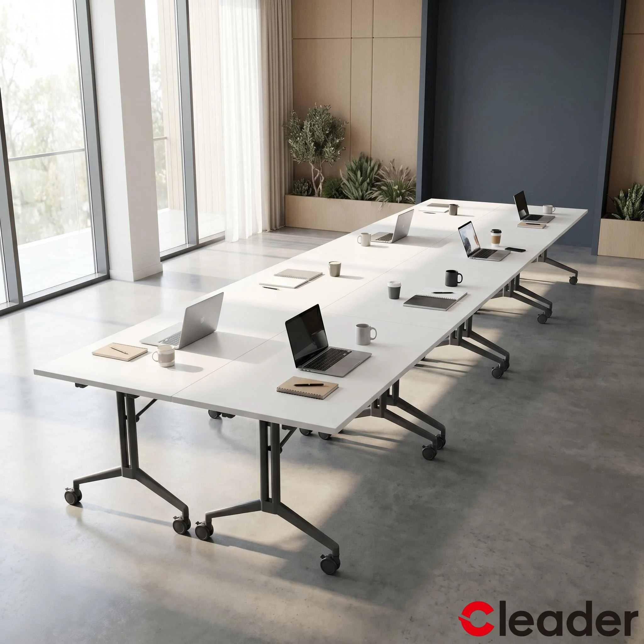 Mesa de Treinamento Pesada Cleader de Grau Comercial, Dobrável e com Rodízios, para Reuniões e Seminários – Mobiliário para Escritório, Salas de Treinamento e Conferências