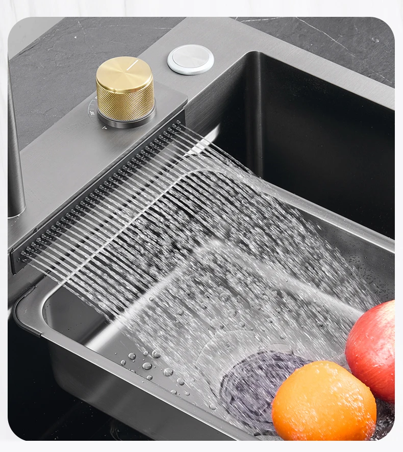 Luxury Kitchen Sinks 304 Stainless Steel China Farmhouse Sink Modern Waterfall Rainfall Single