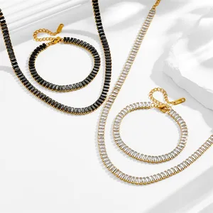 Factory Wholesale Engagement Anniversary 18k Gold Stainless Steel Zircon Unisex Bracelet Tennis Necklace Jewelry Set Waterproof