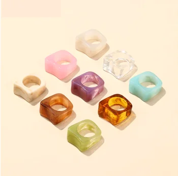 wholesale korean neon resin finger rings fashion geometric women chunky acrylic ring colorful plastic marble rings for girls