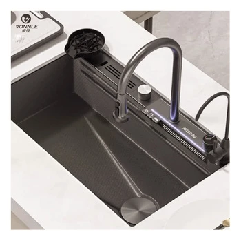 Discount Luxury LED Digital Display Waterfall Kitchen  Smart Kitchen Sink Bathroom Sinks Sink Kitchen