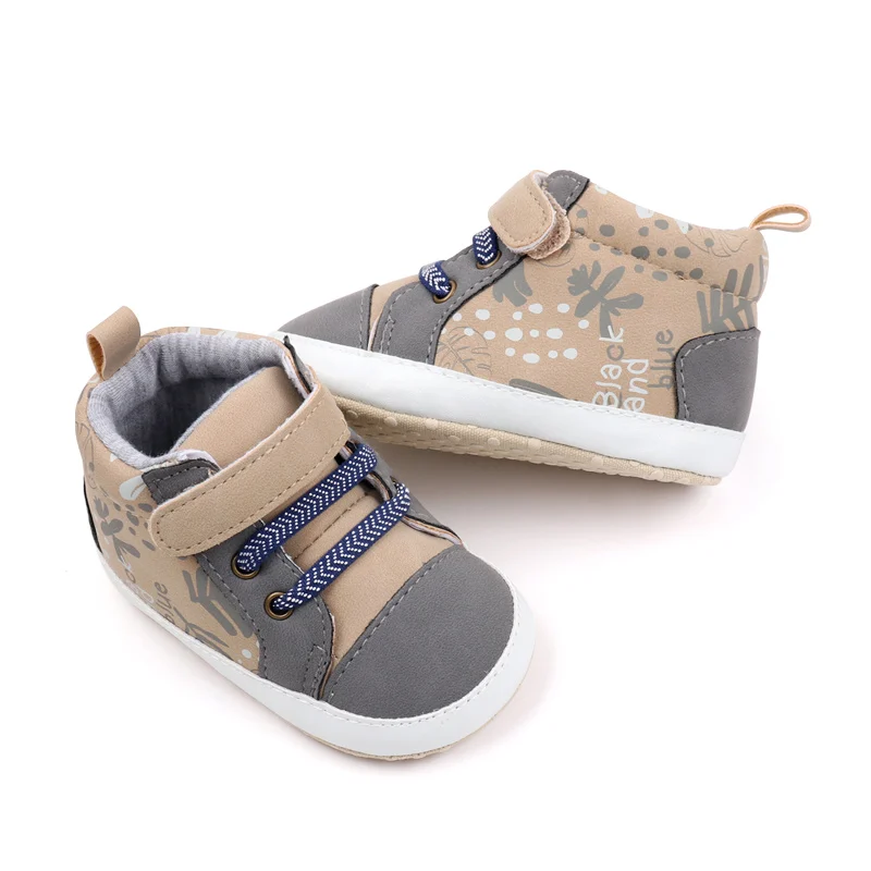 Patchwork Color Printing Decorative Baby Boys High-Top Soft-Sole Shoes for Walking supplier