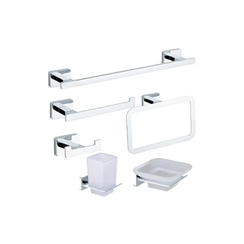 Modern Bathroom Luxury Square Hotel Accessory Set Silver Stainless Steel Bathroom Accessories Set