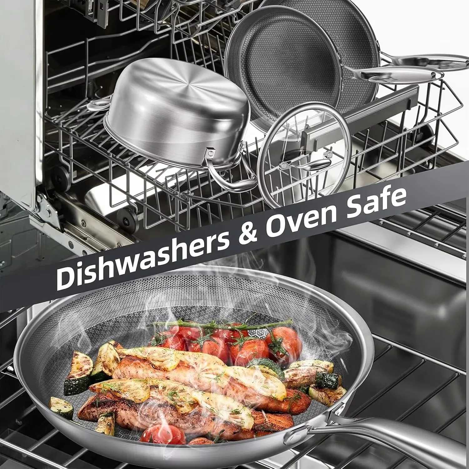 Non Stick Tri Ply 304 Stainless Steel Honeycomb Cookware Set High