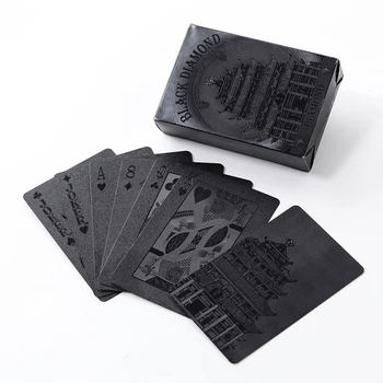 Custom Logo Printing Black Waterproof Pvc Plastic Playing Poker Game Cards Deck In Bulk