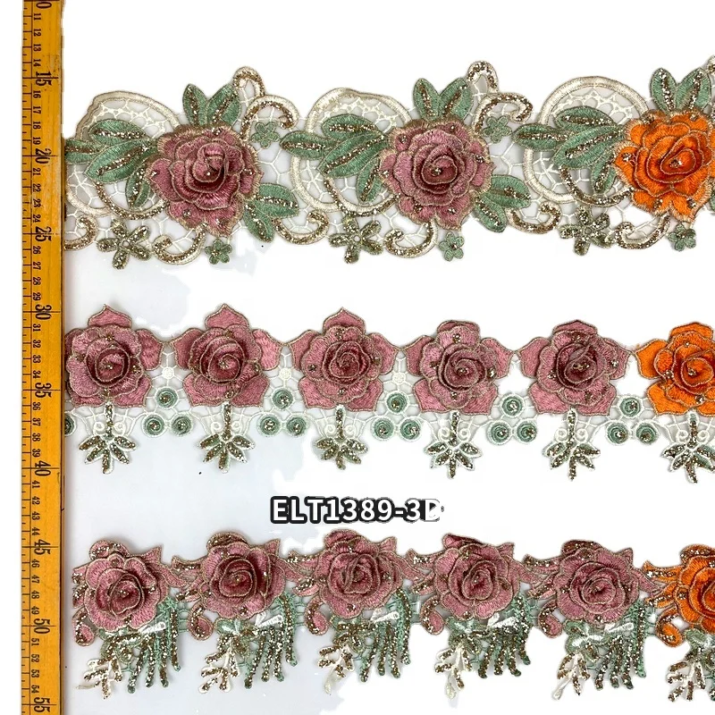 Guipure 3d Polyester Trim Chemical Border Lace Trimming Multi Colors Flower Embroidery Lace Trim Sequin Decorate Clothing Trim