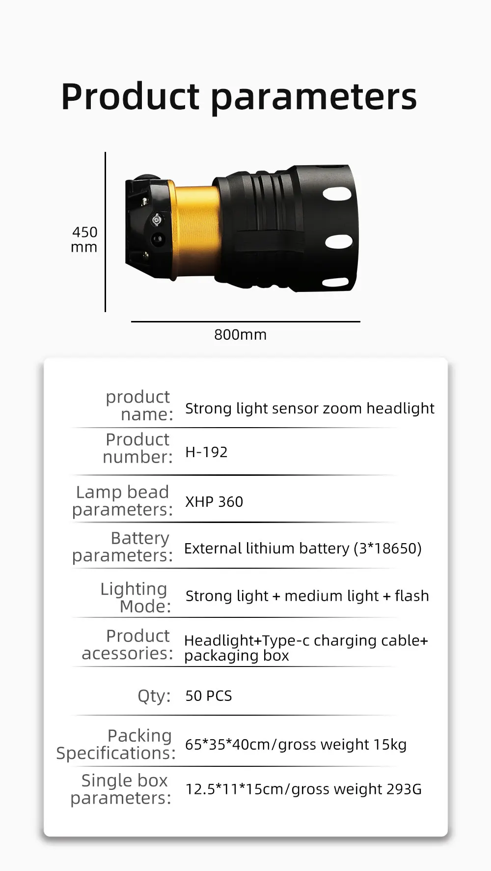 Powerful LED Usb Rechargeable Waterproof Xhp50 Headlight Super Bright Zoomable Warning Light Working Headlamp manufacture