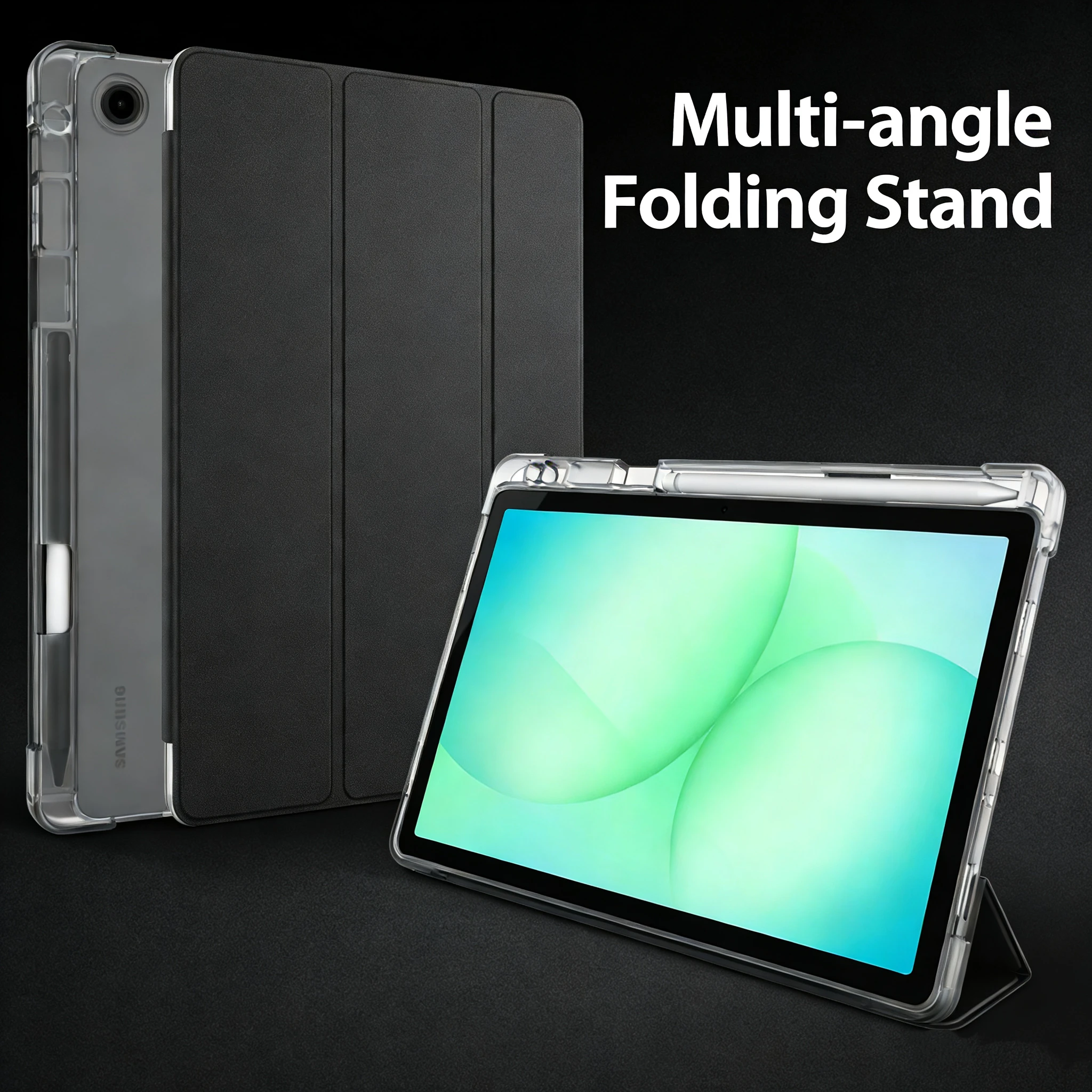 product laudtec universal clear tablet case with s pen holder  multi angle kickstand  shockproof protective cover for samsung tab a11-4