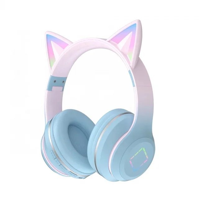 Over Ear Cute Hello Kitty Children Earphones Blue Pink Headset Wireless Bluetooth Cat Ear Headphones For Kids Girls Child