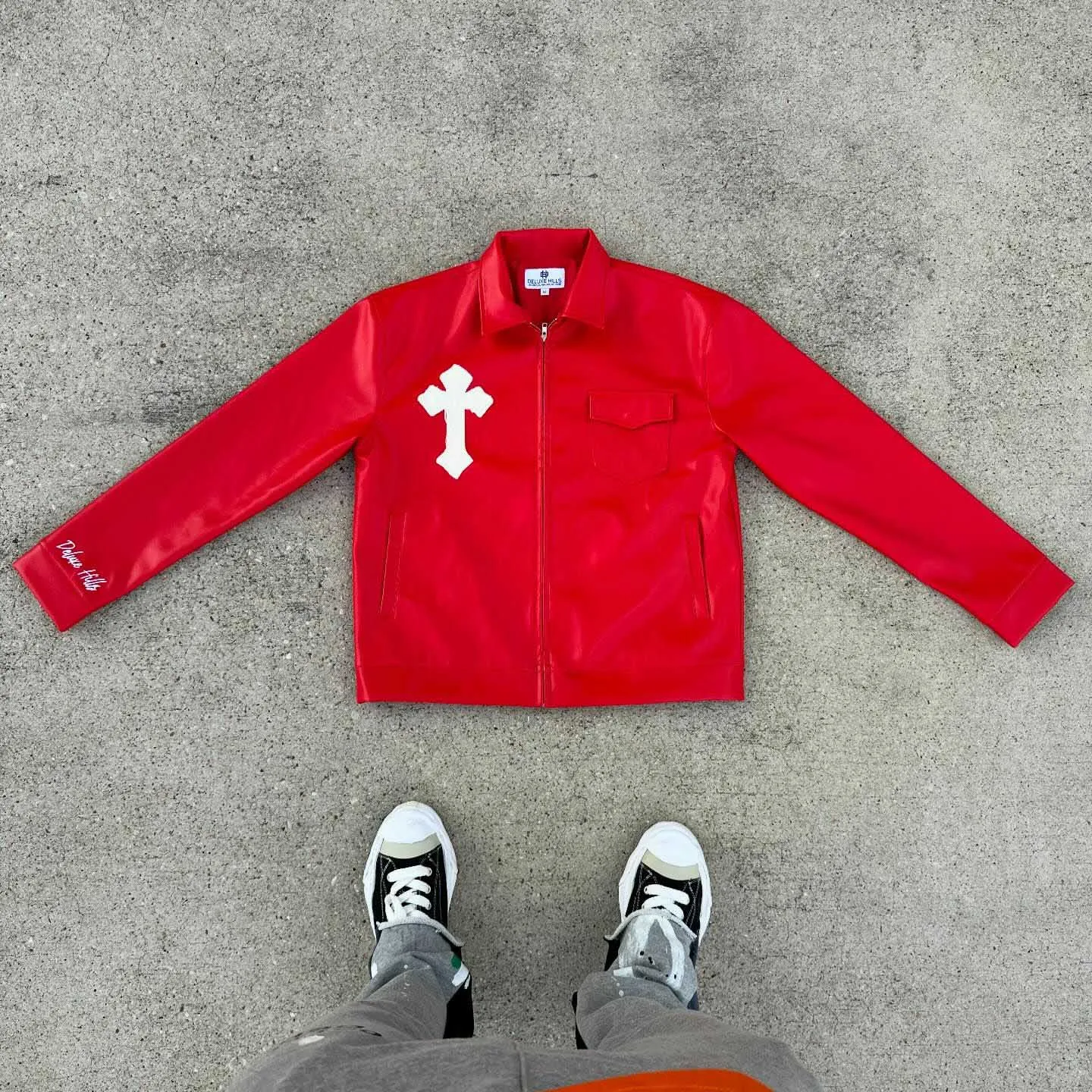 Custom Lapel Latest Design Coats Mens Streetwear Zip up Pu Patches Embroidery Applique Moto Leather Long Sleeve Jackets for Men gallery 9