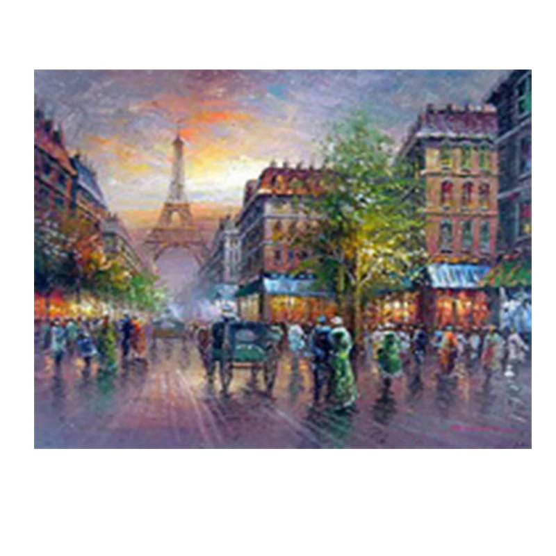 Oil painting Paris Street Scene impressionism landscape & Eiffel Tower in France 