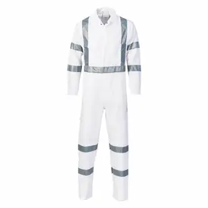 Hot Sale 100% Cotton White Traffic Road High Visibility X Back Reflective Safety Hi Vis Work Coverall
