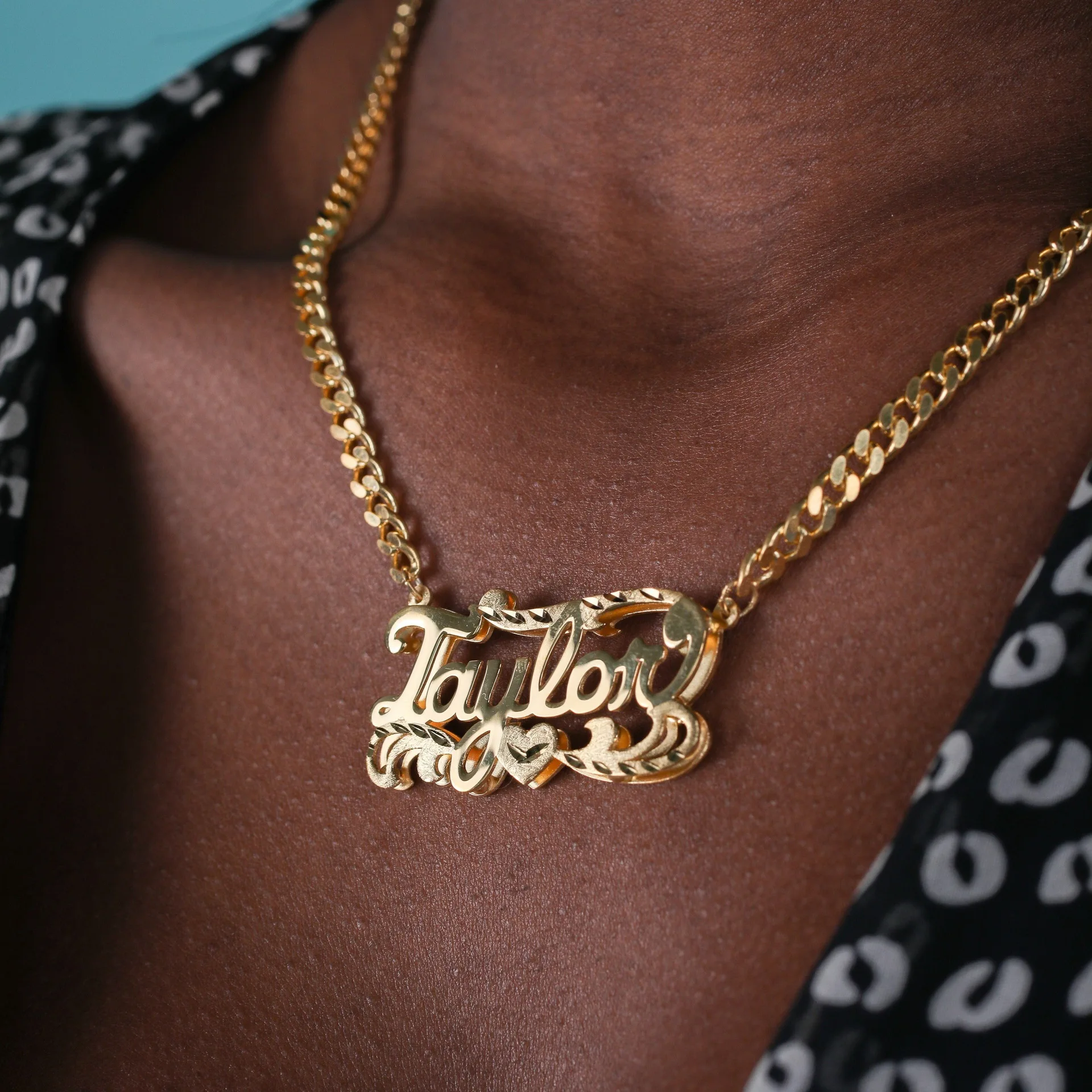 Customized Name Necklace with Cuban Chain 18k Gold Plated