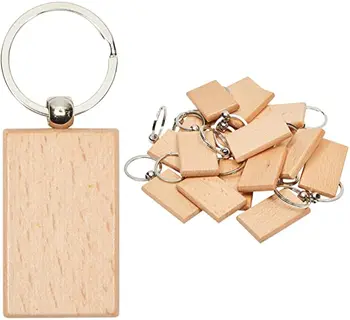 Factory Wholesale Customizable DIY Wood Tag Wood Keychain for Crafts Rectangles Blanks Wooden Key Chain