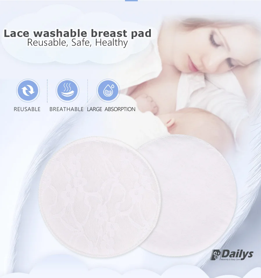 Round Shape White Soft Washable Lace Reusable Breast Pad For New Mother