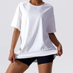 Fashion Fitness Sport White t Shirt Women Cotton Gym t Shirt Workout Active Wear Plus Size Tops